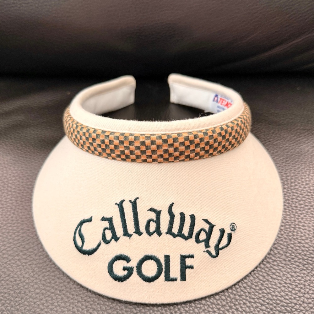 Vintage 90s Callaway Cream Golf Visor with Brown Check Headband